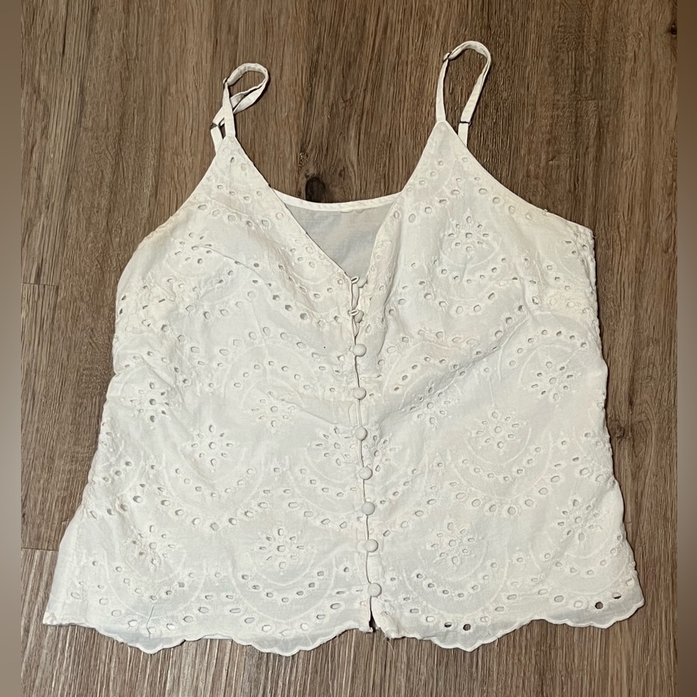 Button down spaghetti strap with see through back